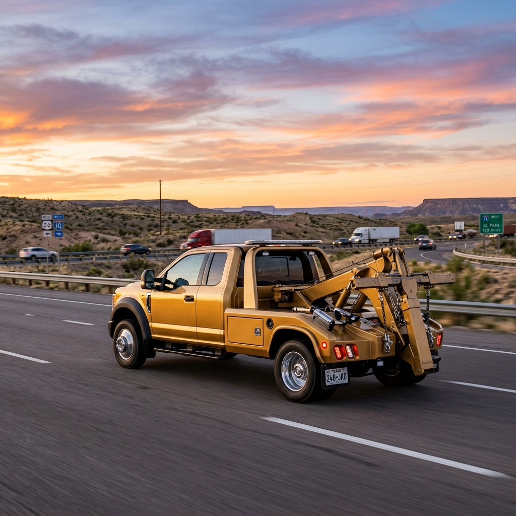 Honest Tow Wrecker Truck at Sunset